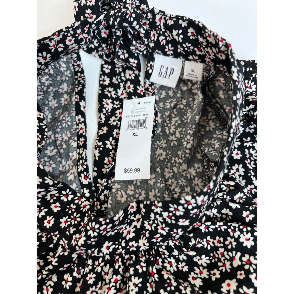 GAP NWT XL Black Floral Mock Neck Tie Blouse Dark Academia Cottagecore - Picture 5 of 12
